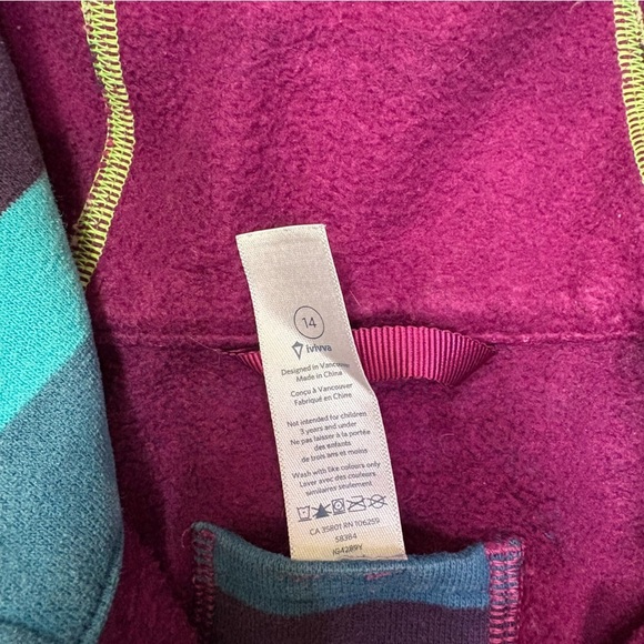 Ivivva Girls 14 Lululemon Scuba Style Hooded Zip Up Sweater Striped Purple Pink - Picture 4 of 6